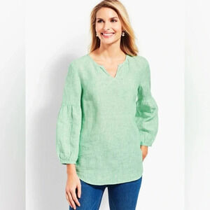 TALBOTS LINEN LANTERN-SLEEVE POPOVER SHIRT - STRIPE XL Petite (k11)